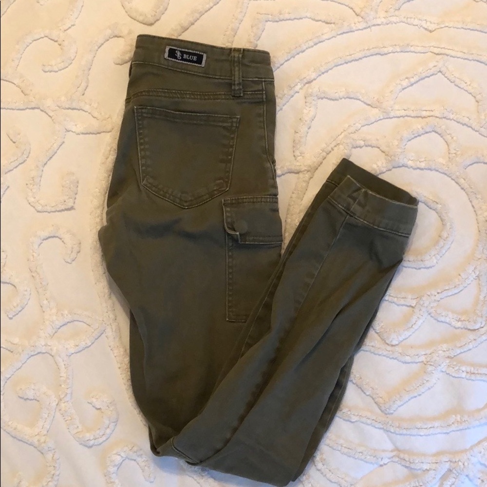 Army Green Skinny Pants with Pockets